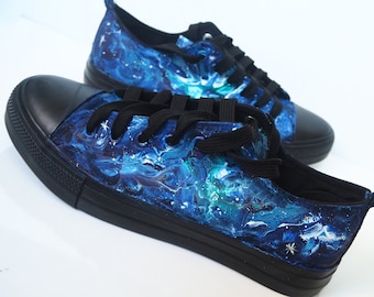 Custom blue galaxy shoes, low top galaxy, celestial shoes