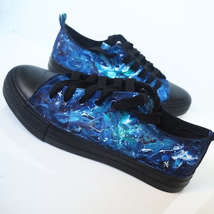Custom Blue Galaxy Low Top Shoes: Hand-Painted Celestial Sneakers