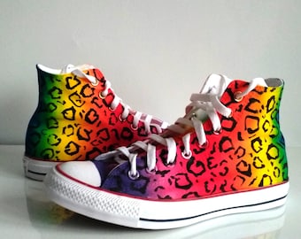 Custom Rainbow Cheetah Print Shoes: Hand painted Animal Pattern Sneakers