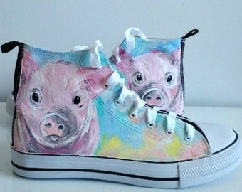 Benutzerdefinierte handbemalte Schweineschuhe, süßes Ferkel, Schweine-Sneaker, rosa Ferkel