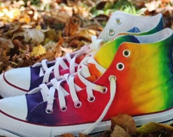 Custom Rainbow Shoes, Gay Pride Shoes, Handpainted Rainbow Sneakers, Rainbow High Top Shoes
