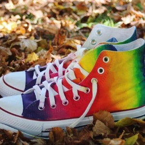 Custom Rainbow Shoes, Gay Pride Shoes, Handpainted Rainbow Sneakers, Rainbow High Top Shoes