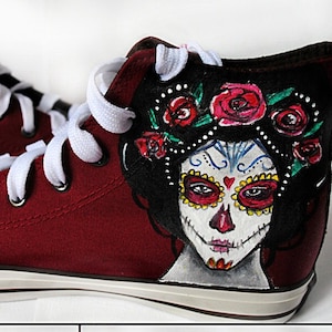 Personalized hand painted shoes Santa Muerte, La Catrina shoes, Sugar skull shoes