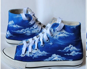 Custom hand painted blue sky shoes, something blue shoes