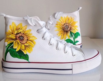 Custom Hand-Painted Sunflower Sneakers: Bridal Wedding Shoes