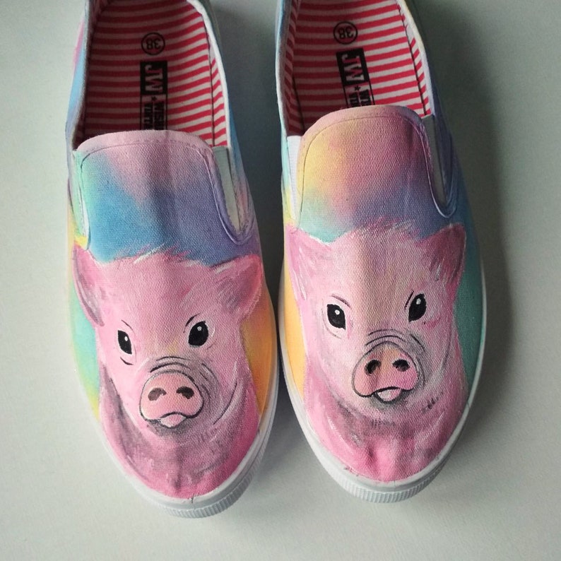 Custom Hand Painted Pig Shoes Cute Piglet Pig Sneakers Pink Etsy