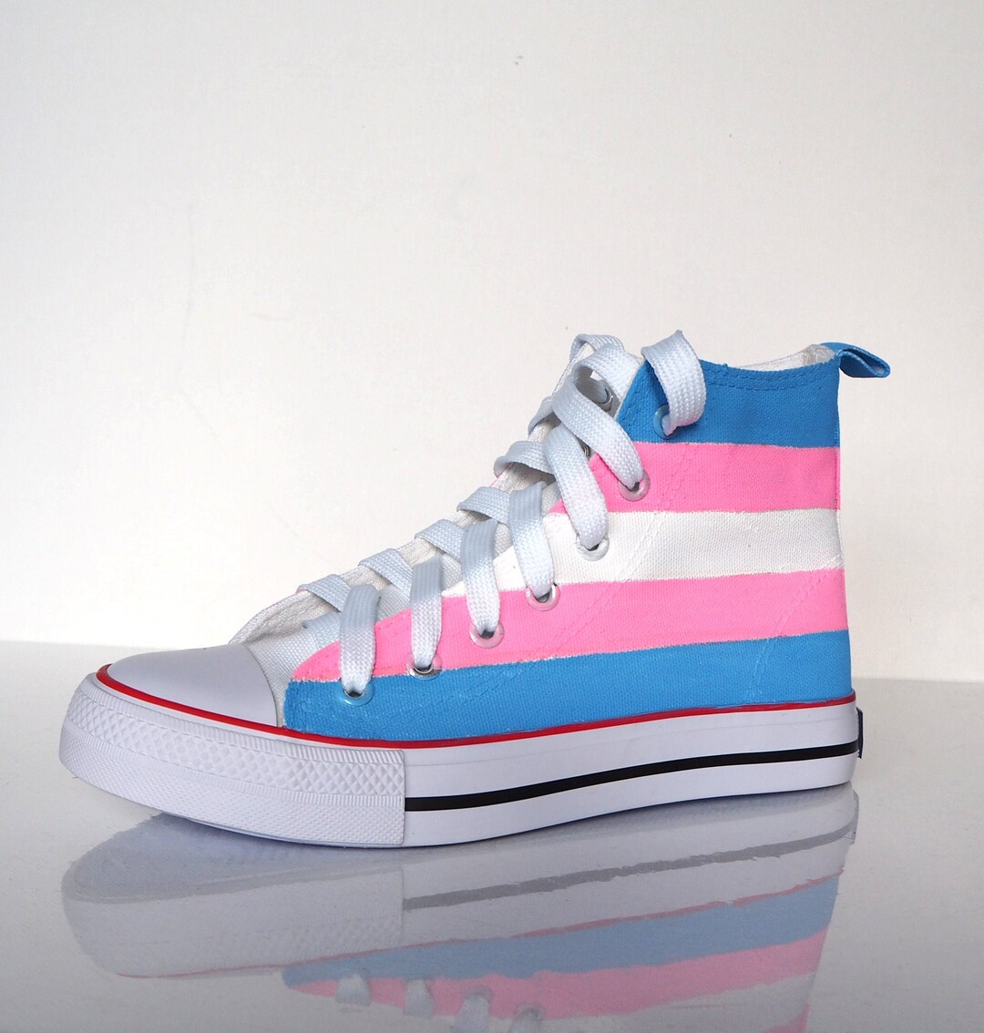 Hand Painted Transgender Pride Shoes: Custom Painted LGBTQ+ Flag