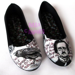 Hand-Painted Edgar Allan Poe &#39;The Raven&#39; Ballet Flats