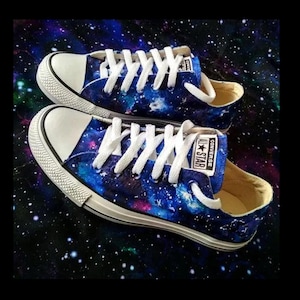 Custom galaxy sneakers, hand painted galaxy shoes, celestial galaxy shoes, Blue Galaxy Low top shoes, Galaxy prom shoes
