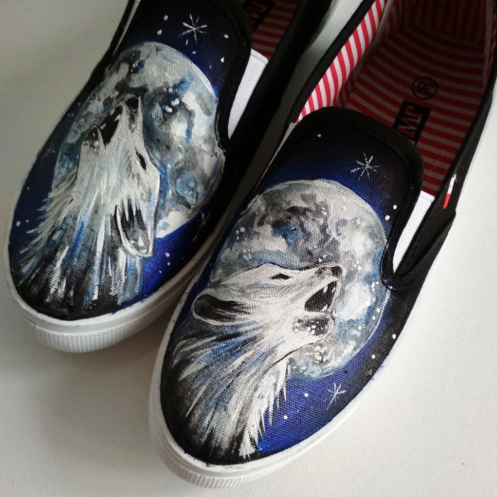 Custom Wolf shoes Personalized hand painted wolf shoes Etsy