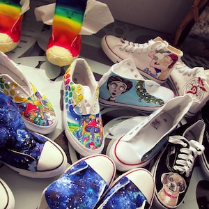 Personalized hand painted shoes, custom hand painted shoes with a design of your choice, custom sneakers with theme you choose