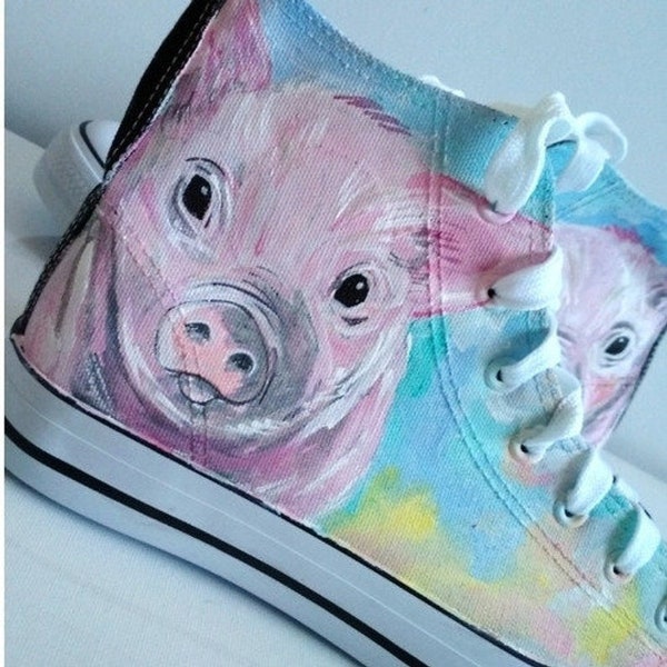 Chaussures pour tout-petits cochon peintes à la main, porcelet mignon, baskets de cochon, porcelet rose pour enfants