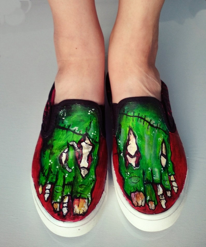 Custom Hand Painted Zombie Shoes Zombie Feet Slip on Shoes Ugly