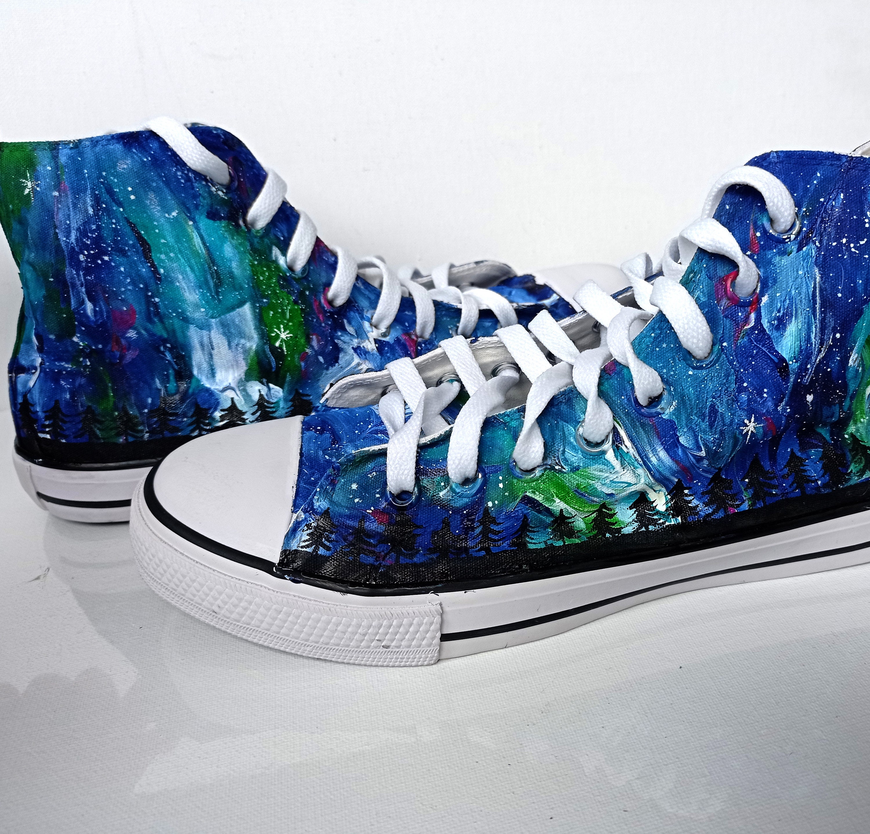 Custom Green Northern Lights Shoes Northern Lights Converse Etsy