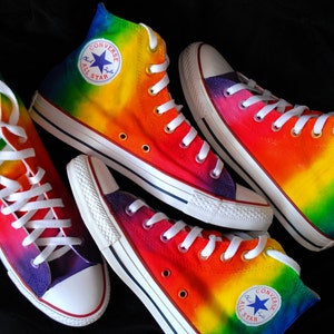 Custom Rainbow Shoes, Gay Pride Shoes, Handpainted Rainbow Sneakers, Rainbow High Top Shoes image 3