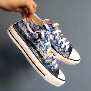 Hand-Painted Starry Night Sneakers: Custom Van Gogh Shoes BOTH SIDES PAINTED