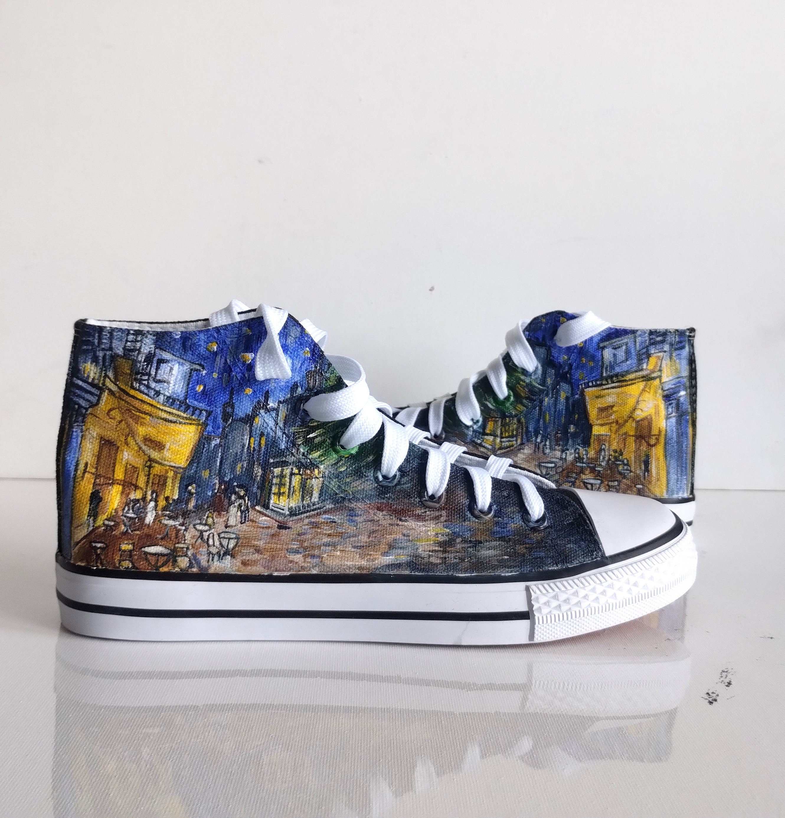 Custom Van Gogh Cafe Terrace at Night Shoes Hand Painted Cafe Terrace at Night Sneakers Art on Shoes Van Gogh Wedding Etsy