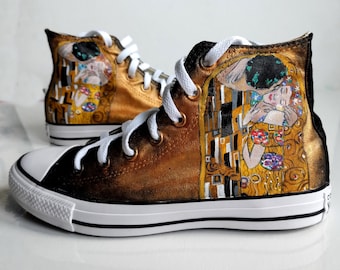Custom 'The Kiss' Klimt Sneakers: Hand-Painted Art Shoes
