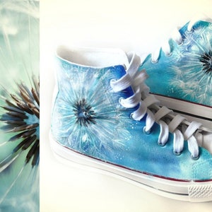 Custom hand painted dandelion shoes, floral shoes