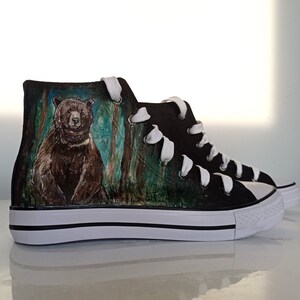 Custom hand painted Bear shoes, forest bear sneakers