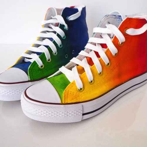 Custom Hand Painted Rainbow Shoes Rainbow Sneakers Pride Etsy