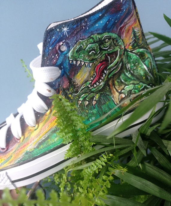 Dank je Dwars zitten Grap Aangepaste handgeschilderde T-Rex schoenen Dinosaur schoenen - Etsy  Nederland