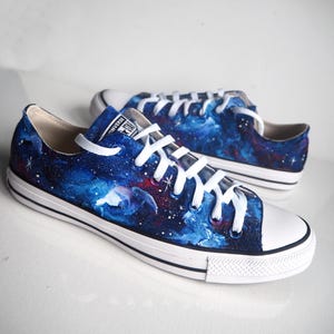 Handpainted galaxy shoes, custom blue galaxy sneakers, Free US Shipping shoes