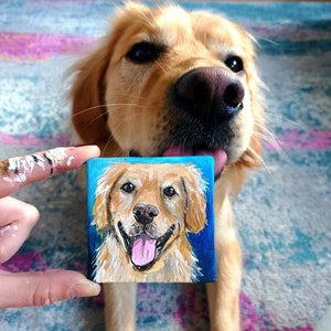 Personalized 3x3 Mini Pet Portrait: Acrylic Painting on Canvas with Easel - Custom Dog Art Gift