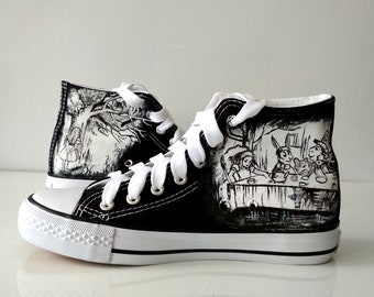Hand-Painted Alice in Wonderland Shoes: Tenniel Vintage Illustration