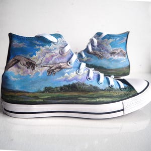 Handpainted Creation of Adam Sneakers: Sistine Chapel Art Shoes