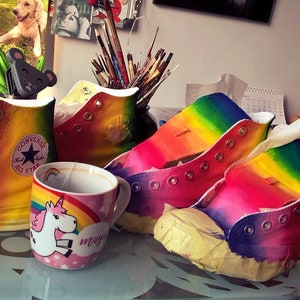 Custom Rainbow Shoes, Gay Pride Shoes, Handpainted Rainbow Sneakers, Rainbow High Top Shoes image 8