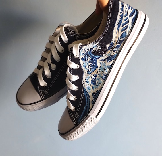 Hand-painted Great Wave Shoes – Japanese Art-inspired