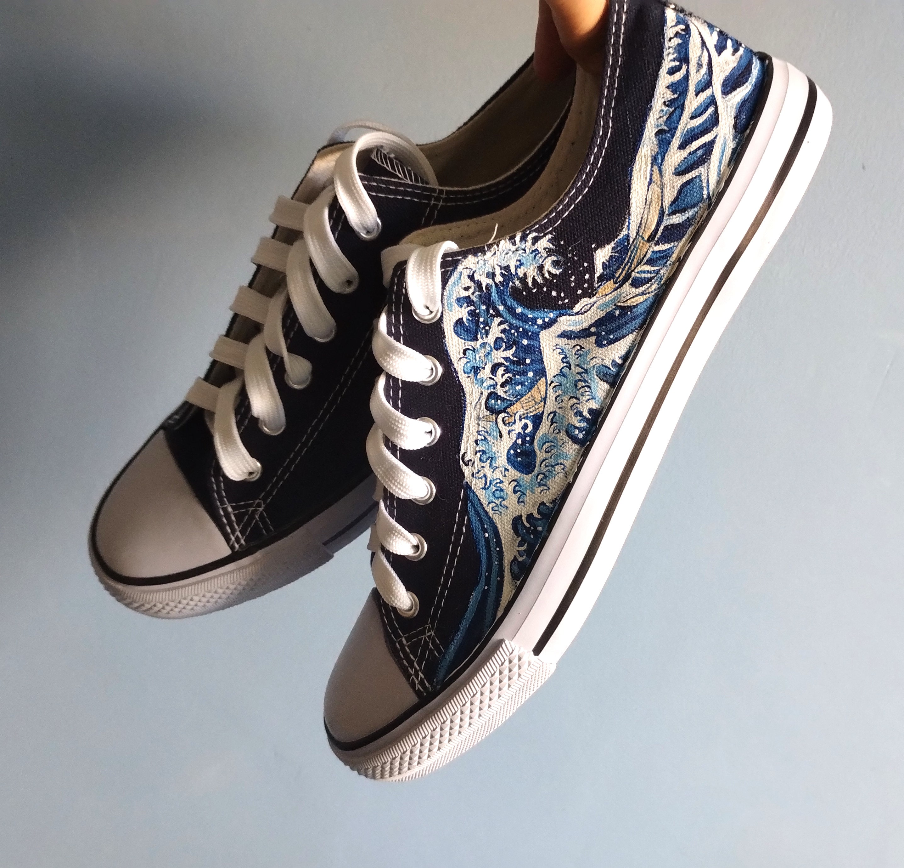 Hand-painted Wave Sneakers, Japanese Art, Hokusai Inspired - Etsy
