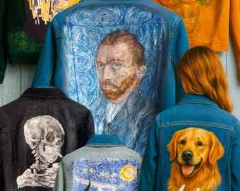 Giacca di jeans dipinta a mano personalizzata con qualsiasi disegno tu voglia, giacca di jeans personalizzata