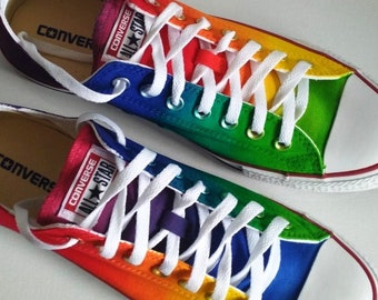 Hand-Painted Rainbow Canvas Sneakers: Custom Pride Shoes