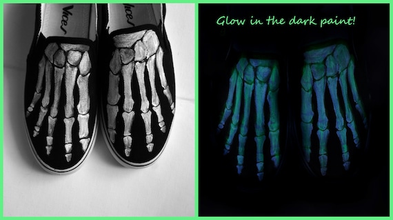 Skeleton Feet Slip-ons: Hand-painted Bone Shoes Glow in the  display picture 2
