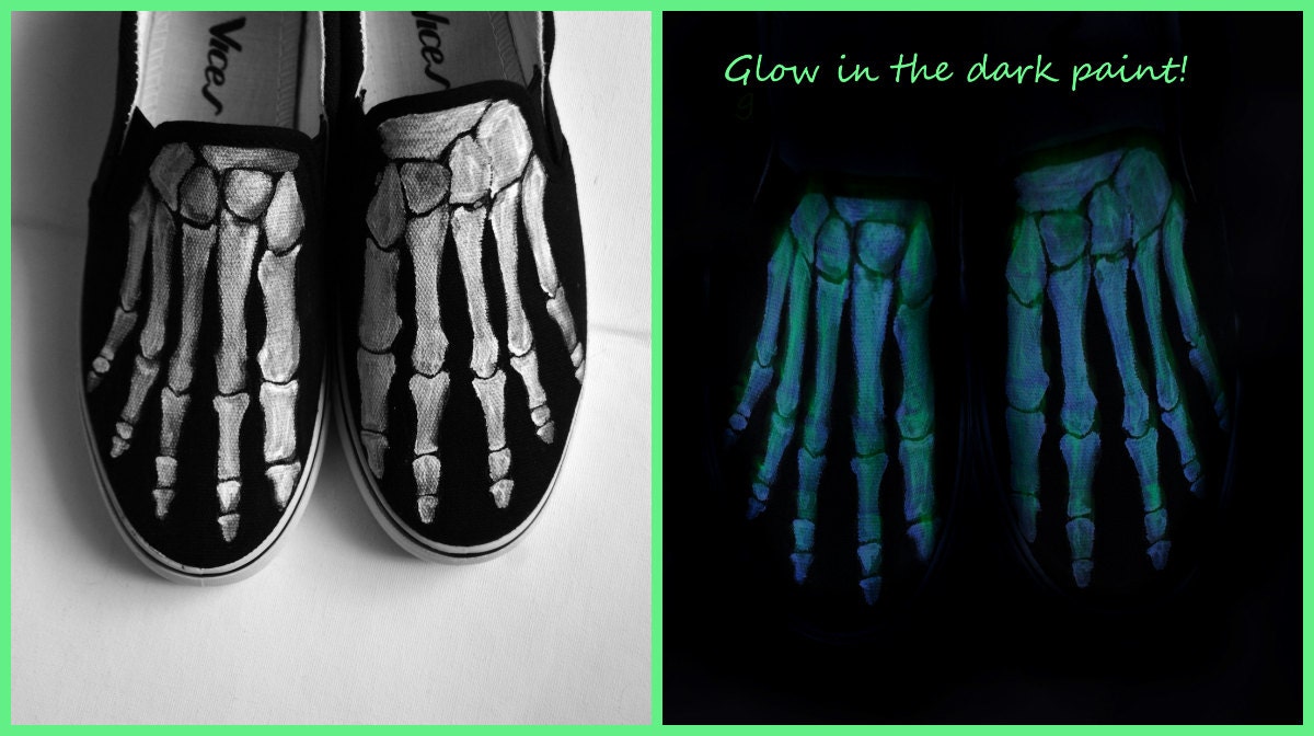 Skeleton Boney Feet Shoes Hand Painted Skeleton Shoes Glow Etsy