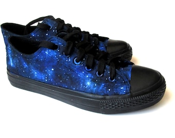 Custom blue galaxy shoes, low top galaxy, celestial shoes