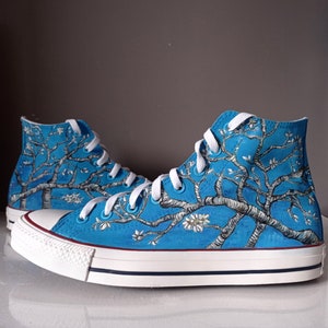 Custom Vincent Van Gogh Almond Blossom shoes, hand painted Almond Blossom sneakers, art on shoes, Van Gogh Wedding