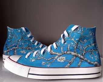 Custom Vincent Van Gogh Almond Blossom shoes, hand painted Almond Blossom sneakers, art on shoes, Van Gogh Wedding