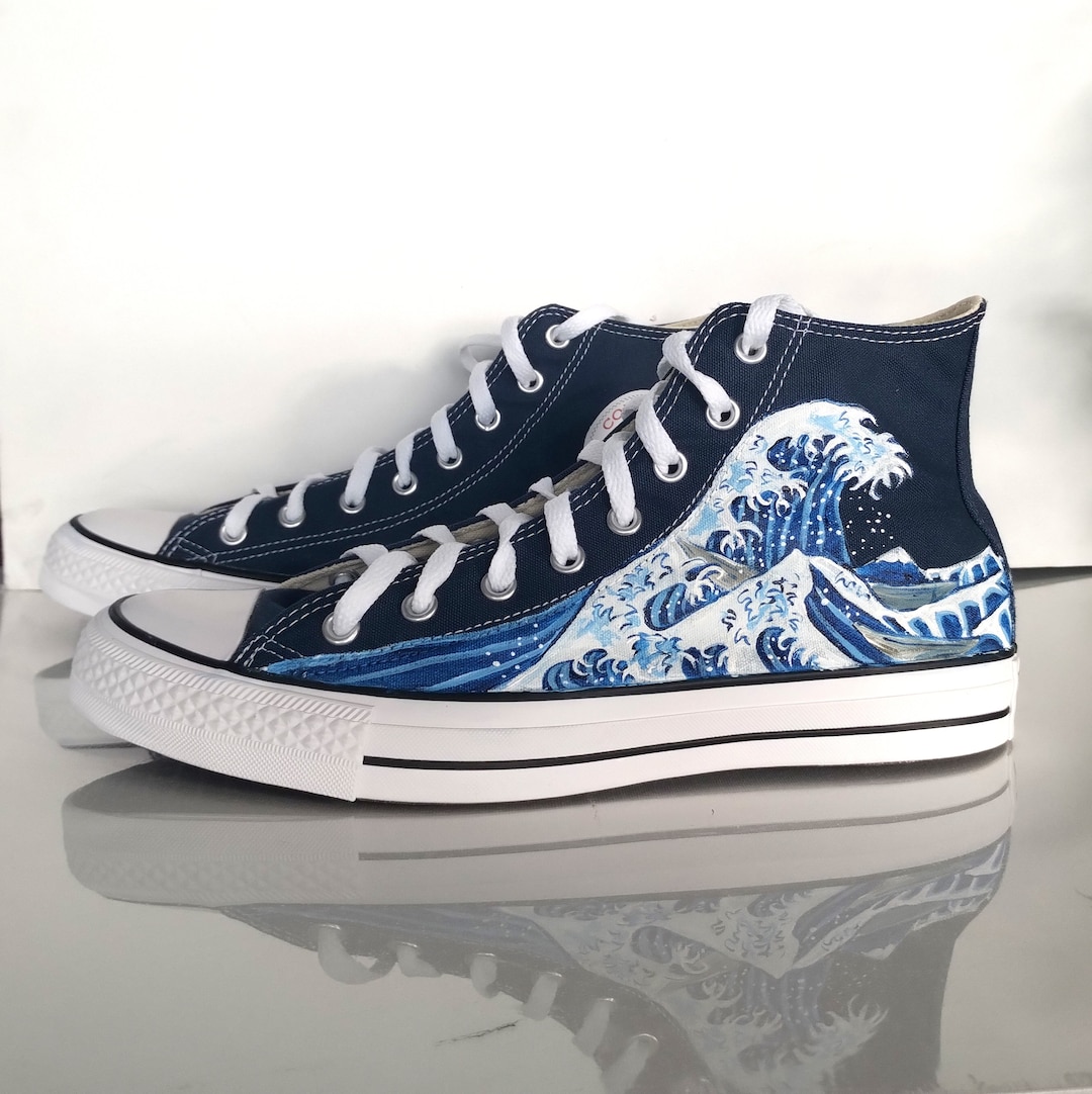 Hand-painted Wave Sneakers, Custom Art Shoes - Etsy