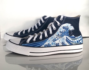 Hand-Painted Wave Sneakers, Custom Art Shoes