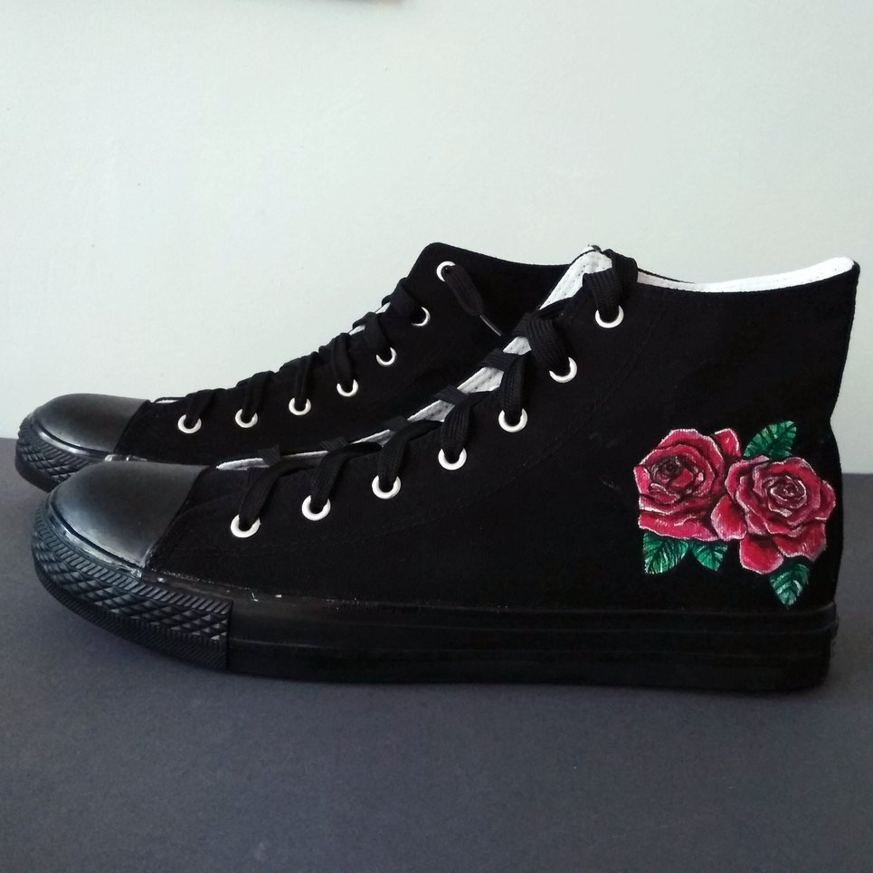 Hand Painted Red Rose Shoes Etsy UK