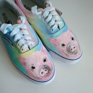 Hand Painted Pig Sneakers: Custom Farm Animal Piglet Shoes