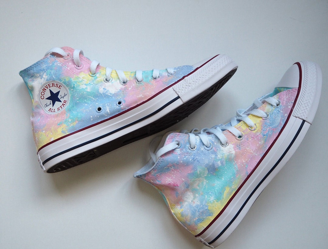 Hand Painted Pastel Galaxy Sneakers: Rainbow Canvas Shoes
