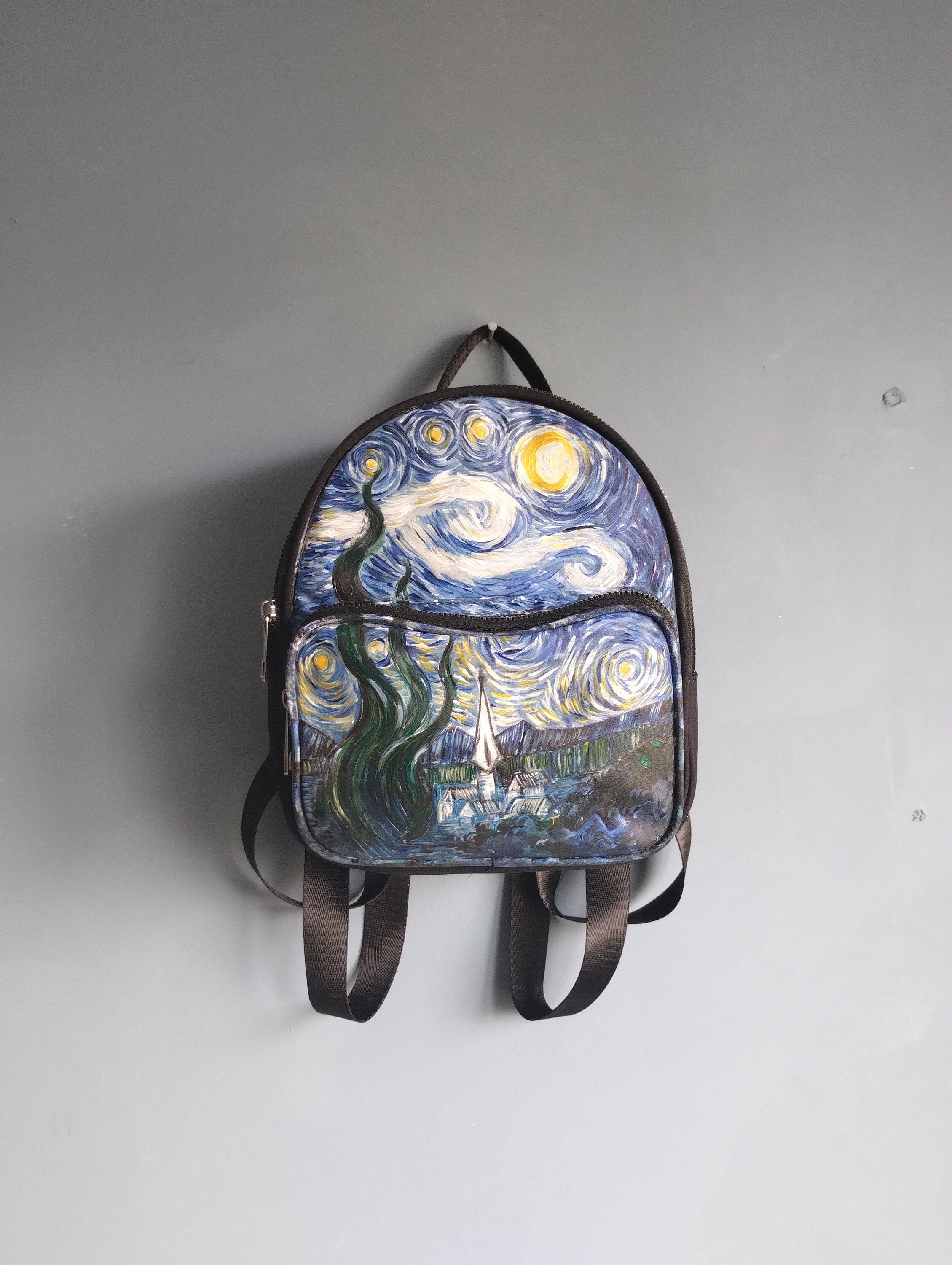 Hand-painted Starry Night Backpack: Van Gogh Wearable Art - Etsy