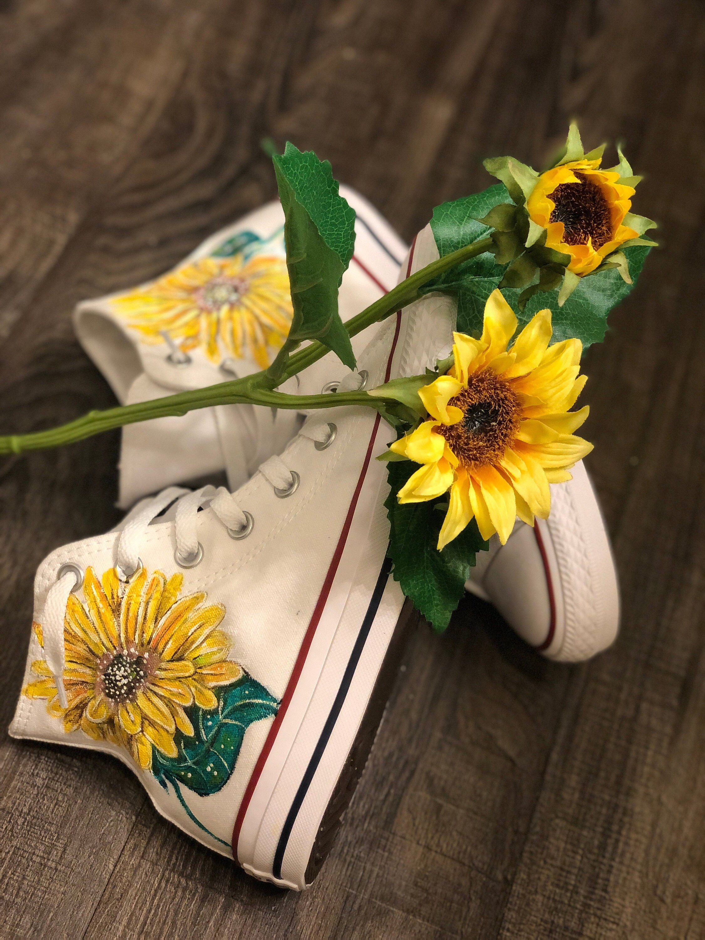 Custom Sunflower Shoes Hand Painted Flower Sneakers Floral Etsy