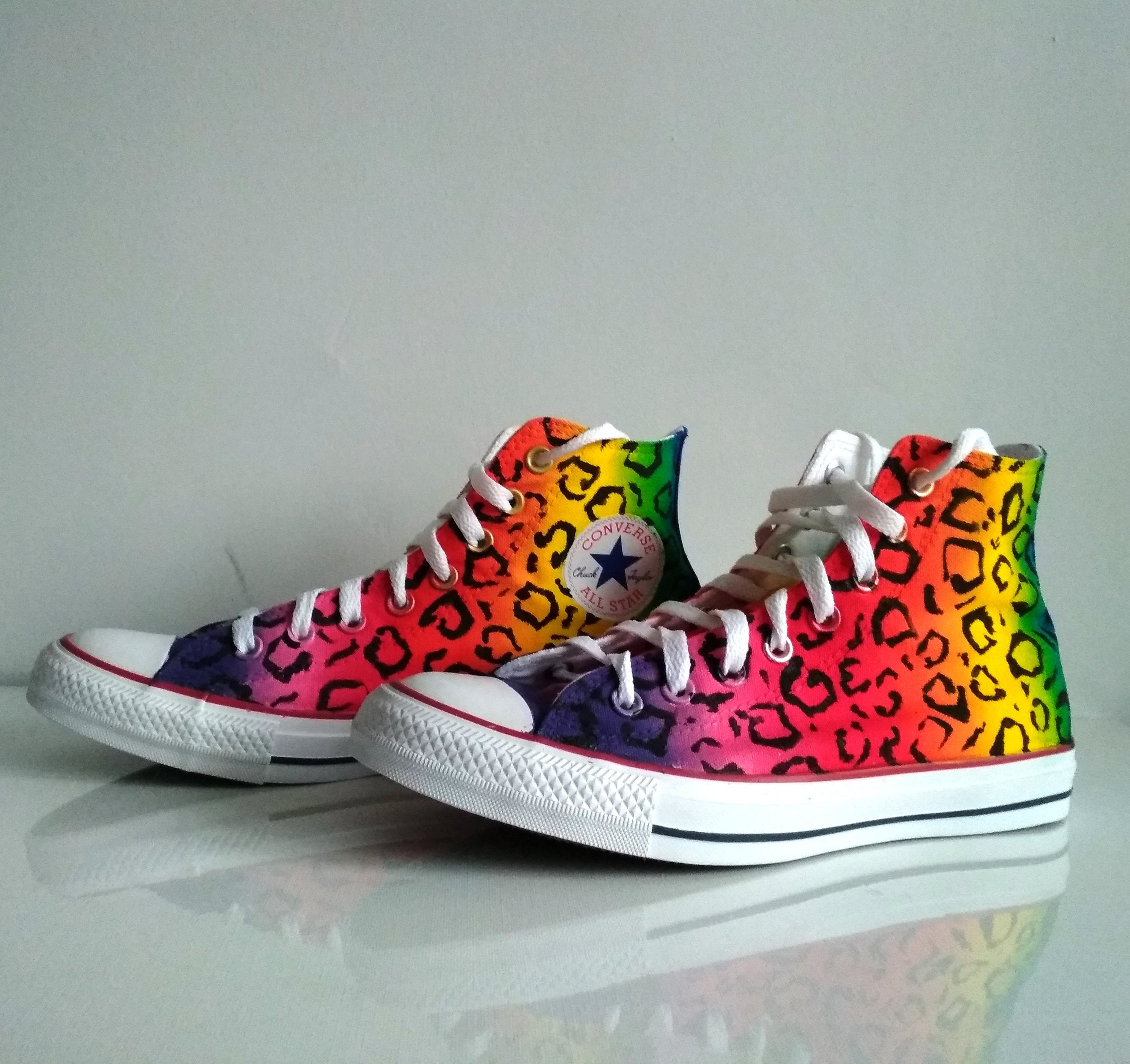 Custom Rainbow Cheetah Print Shoes: Hand Painted Animal Pattern