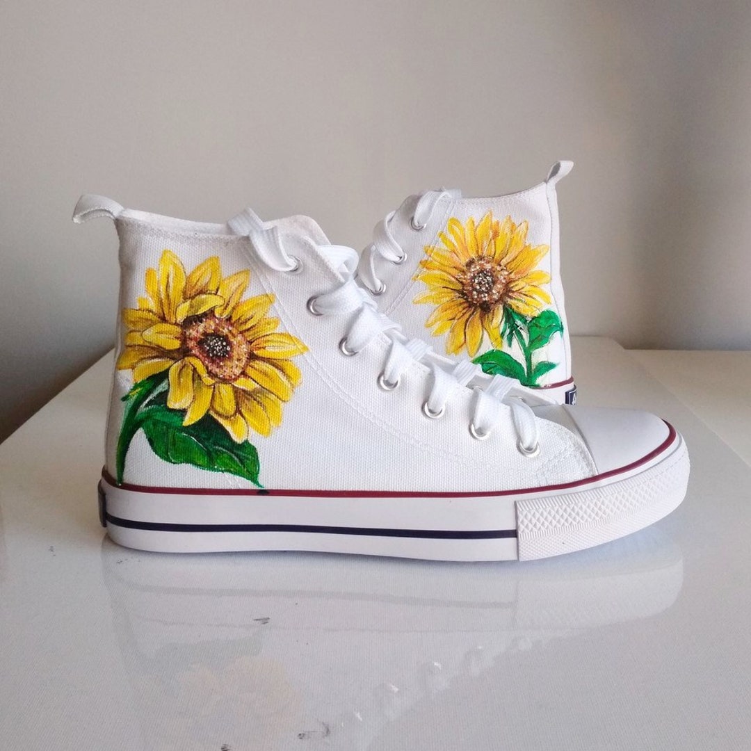 Custom Sunflower Shoes Hand Painted Sunflower White Sneakers Sunflower Bridal Wedding Shoes Etsy UK