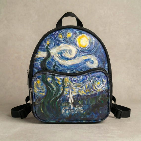 Hand-painted Starry Night Backpack: Van Gogh Wearable Art - Etsy display picture 1
